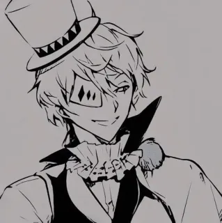 🌟 82c0d9fe อนิเมะ, ตัวละคร, ผู้ชาย, หมวกทรงสูง, แว่นตาข้างเดียว whatsapp sticker