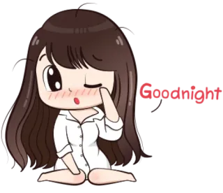😴 3fa2075f Goodnight 晚安, 卡通, 困, 可爱, 女孩 telegram sticker