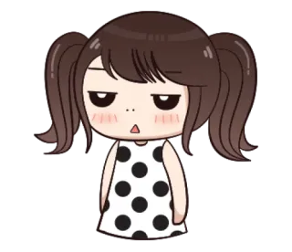 😒 9ffb581d 女孩, 卡通, 无聊, 表情, 波点 telegram sticker