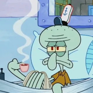 🍔 2c0e5696 Squidward SpongeBob SquarePants Carlo, Bob l'éponge, Dessin animé, Matin, Café, Lit telegram sticker