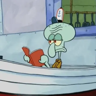 🍔 531f3c25 Squidward SpongeBob SquarePants Carlo Tentacule, Bob l'éponge, dessin animé, lecture, bateau, animé telegram sticker