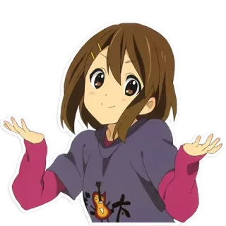 🤷‍♀️ 47fcd5de Yui Hirasawa K-On! アニメ, 女の子, 肩をすくめる, 可愛い, けいおん!, ギター, 女子高生 whatsapp sticker