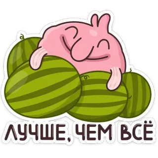 🍉 a41d566c ЛУЧШЕ, ЧЕМ ВСЁ 西瓜, 卡通, 粉色斑点, 俄语文字 telegram sticker