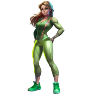 🤯 07404371 Frau, Superheld, Figur, Grüner Anzug, Fitness, Stark, Comic whatsapp sticker