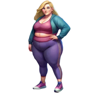 💪 4ed72fc6 Frau, Übergröße, Fitness, Sportbekleidung, Workout, blond, Cartoon, Figur whatsapp sticker