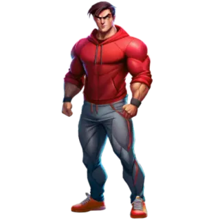 👏 8395f24a männlich, charakter, cartoon, muskulös, fitness, roter hoodie whatsapp sticker