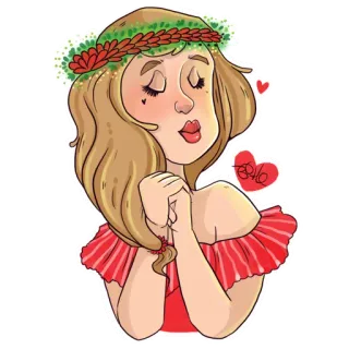 😘 00cede0c 女の子, 花冠, ハート, かわいい, イラスト, 漫画 telegram sticker
