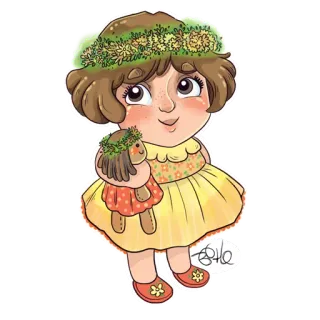 👶 073614b9 女の子, 人形, かわいい, 花, 花冠, アニメ, ドレス, 黄色 telegram sticker