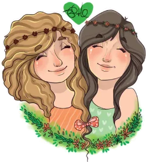 😊 d2ff4ada BFF 友情, 親友, 女の子, アニメ, 花柄, ハート telegram sticker