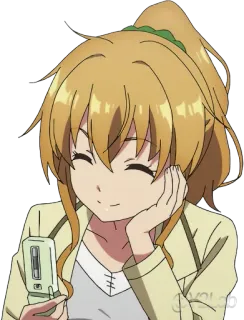 ☺️ 09c5e973 อนิเมะ, ผู้หญิง, ยิ้ม, โทรศัพท์, การ์ตูน telegram sticker