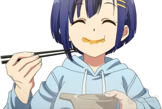 😋 d2a5ce3d อนิเมะ, กิน, อาหาร, ตะเกียบ, มีความสุข, น่ารัก telegram sticker