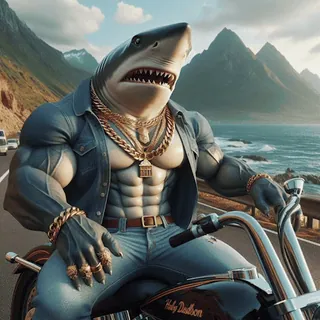 🦈 00143e23 Harley Davidson shark, motorcycle, animal, muscle, harley davidson, anthropomorphic, cartoon whatsapp sticker