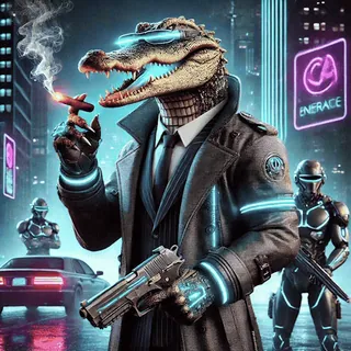 🐊 01442d4c alligator, gun, smoking, futuristic, cyberpunk, city, crime, gangster whatsapp sticker