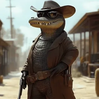 🤠 0a5dd363 alligator, cowboy, western, gun, cartoon, animal, character whatsapp sticker