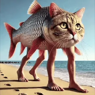 🐟 2e849a07 cat, fish, hybrid, animal, beach, fantasy whatsapp sticker