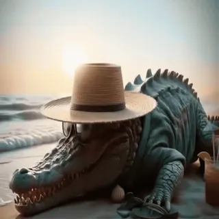 🏖 359189eb alligator, crocodile, beach, hat, sunglasses, vacation whatsapp sticker