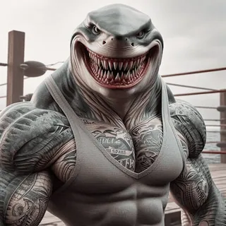 🦈 4721281a shark, muscular, tattoo, boxing, fighter, animal, anthropomorphic whatsapp sticker