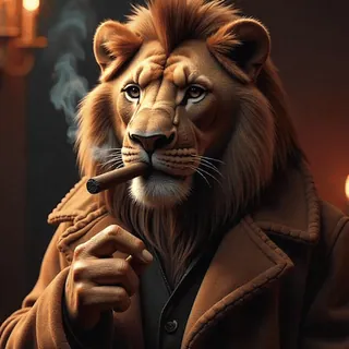 🦁 57b7531a lion, anthropomorphic, cigar, smoking, coat, animal, character, gentleman whatsapp sticker