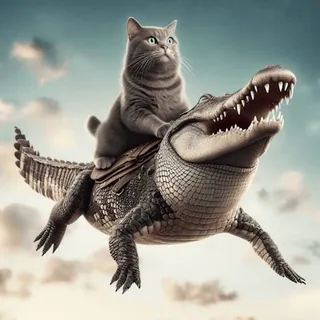 🐊 584693ea cat, alligator, animal, flying, fantasy, humor, wildlife, reptile whatsapp sticker