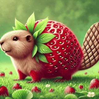 🦫 58797212 beaver, strawberry, animal, fruit, cute, hybrid creature, nature, grass whatsapp sticker