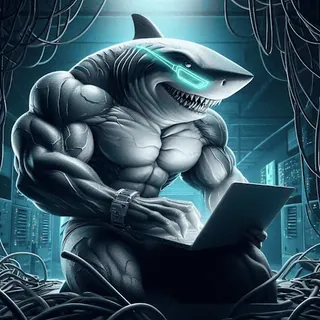 🦈 597fea4a shark, cyberpunk, hacker, laptop, muscular, animal, cybershark, technology whatsapp sticker