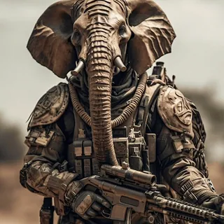 🐘 6aa0d2ad elephant, soldier, gun, military, war, animal, fantasy whatsapp sticker