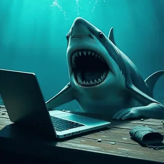 🦈 6eb3da39 shark, laptop, underwater, typing, animal, funny whatsapp sticker