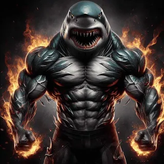 🦈 7668ab7c shark, muscle, monster, fire, aggression, superhero, creature, animal whatsapp sticker