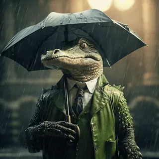 🐊 8f672da3 alligator, reptile, animal, anthropomorphic, umbrella, rain, suit, style, fashion whatsapp sticker
