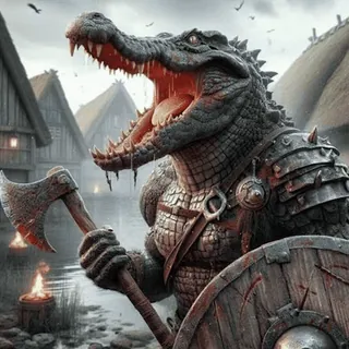 🐊 a1d8a42e crocodile, viking, fantasy, armor, warrior, axe, battle, monster whatsapp sticker