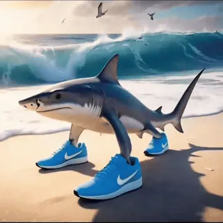 🦈 a30e7581 shark, shoes, sneakers, beach, ocean, funny, animal whatsapp sticker