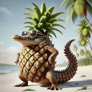 🐊 b2e273be alligator, crocodile, pineapple, beach, tropical, sunglasses, summer, fantasy whatsapp sticker
