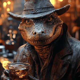 🐊 cb2462c2 crocodile, anthropomorphic, detective, hat, drinking, reptile whatsapp sticker
