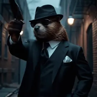 🔫 e077d737 beaver, gangster, suit, gun, cartoon, animal, mafia, alley whatsapp sticker