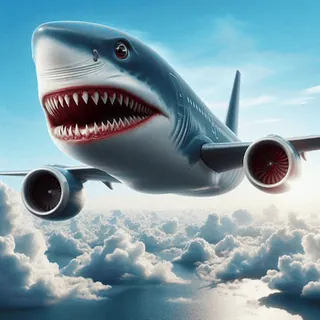 🦈 f8d3c3fc shark, airplane, fantasy, animal, sky, clouds, digital art whatsapp sticker