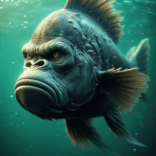 😠 f9943edb fish, gorilla, hybrid, animal, fantasy, sea, ocean, creature whatsapp sticker