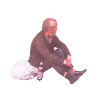 😦 63ff2e47 男人, 坐着, 瓶子, 无家可归, 贫困, 悲伤 telegram sticker