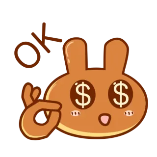 👌 9895acf6 OK 토끼, 돈, 달러, OK, 만화, 귀여운, 성공, 부 telegram sticker