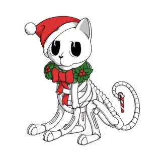 🎅 409f54e5 kucing, kerangka, natal, topi santa, liburan, meriah, permen tongkat telegram sticker