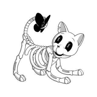 😍 e9cb00da kucing, kerangka, kupu-kupu, hewan, menyeramkan, Halloween telegram sticker