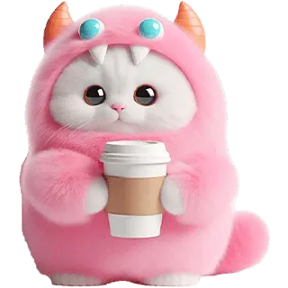 ☕ 810698e9 cat, cute, monster, pink, coffee telegram sticker