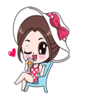 🍹 29cb7d83 mujer, dibujo animado, verano, playa, sombrero, bebida, lindo whatsapp sticker