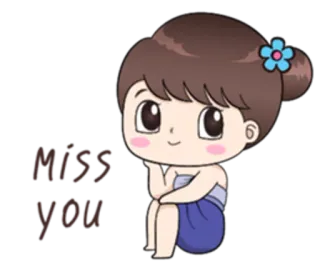 🙍 3c0e71bd MISS YOU te echo de menos, dibujos animados, chica, linda, saludo whatsapp sticker