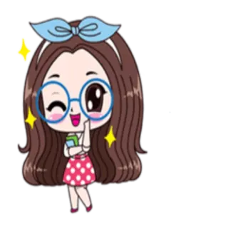 ☝ 55cffa7f niña, lindo, dibujos animados, gafas, brillo, libro whatsapp sticker
