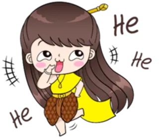 🌝 5aeae87f He dibujo animado, chica, riendo, lindo, animación, personaje whatsapp sticker