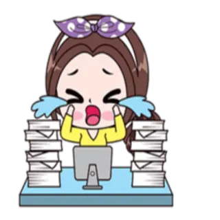 📚 ba55a78f llorando, triste, papeleo, agobiado, estresado, dibujos animados, oficina, trabajo whatsapp sticker
