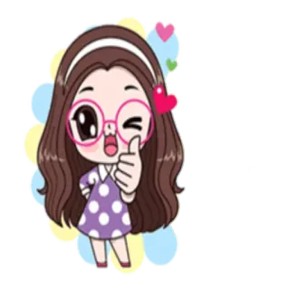 👍 c044af1e Dibujos animados, Lindo, Chica, Pulgar arriba, Amor, Corazón whatsapp sticker