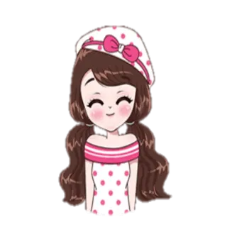 😊 d61b26d7 dibujos animados, chica, lindo, lunares, rosa, boina, lazo, sonriendo whatsapp sticker