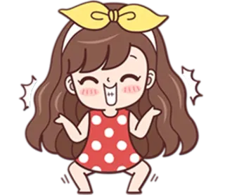 😁 7be00645 Cartoon, Mädchen, Fröhlich, Freudig, Niedlich, Schleife, Aufgeregt telegram sticker