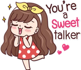 😍 eecf65da You're a Sweet talker Cartoon, Mädchen, süß, niedlich, Sprechblase, Herz, gelb telegram sticker